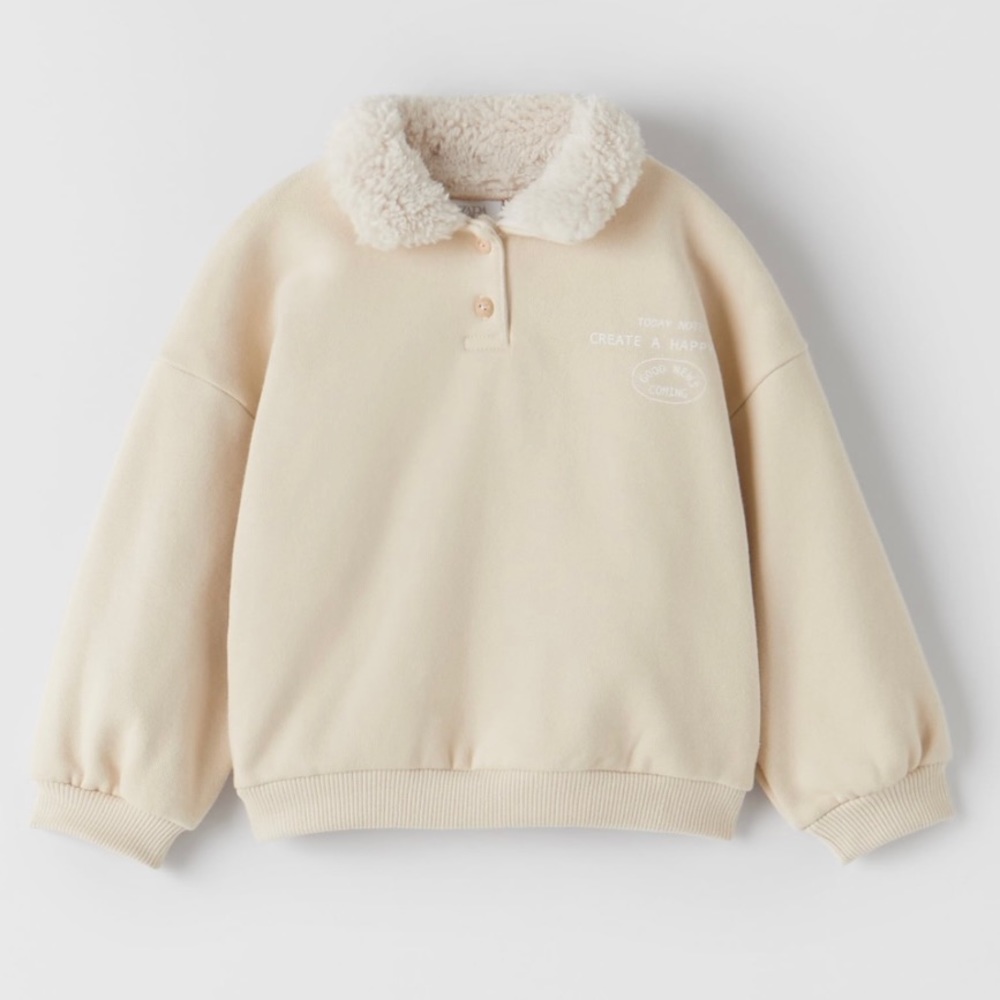 NWT Zara beige sweatshirt with faux shearling collar Size 2-3 (2available)